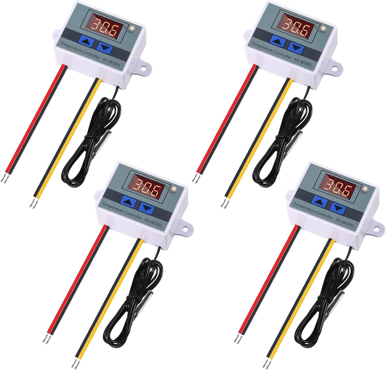 Alinan 2pcs 24V XH-W3001 Digital LED Temperature Controller Mini Thermostat Switch with Waterproof NTC 10K Thermistor Sensor Temperature Probe, -50℃ to 110℃ Heating/Cooling Temperature Control