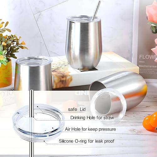 Miniatura 3 de Paquete de 20 vasos de vino aislados con tapas, vasos de vino de acero inoxidable de 12 onzas sin tallo, vasos de vino de doble capa al vacío, taza