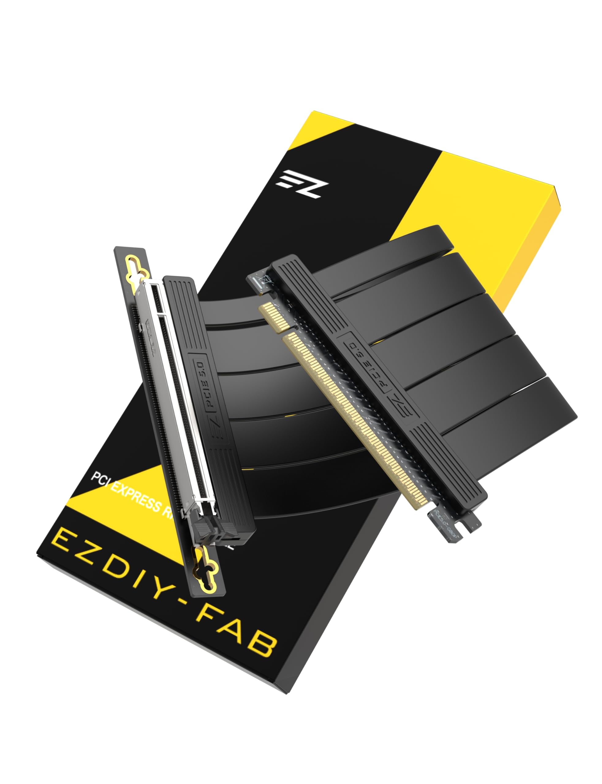 EZDIY-FAB PCIe 5.0 X16 Riser-Kabel,128 GB/s Bandbreite,für RTX 50/RTX 40,RX 9000/RX 7000 GPUs,PCIe-Erweiterungskarte, abwärtskompatibel mit 4.0/3.0,Vertikale GPU-Montage,90-Grad-Winkel–20 cm,Schwarz