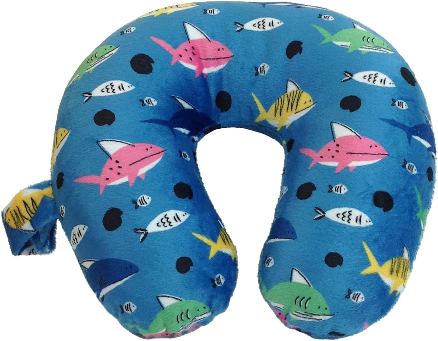 WOLF Essentials Kids Cozy Soft Microfiber Neck Pillow, Compact, Perfect for Plane or Car Travel, Shark Friends