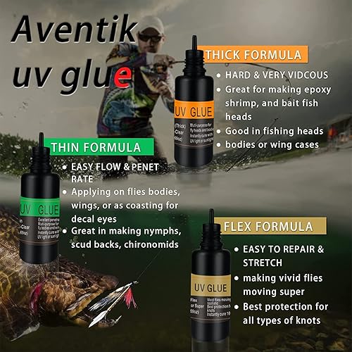 Miniatura 2 de EUPHENG Resina UV para atar moscas con tres fórmulas gruesas, fina y súper flexible, pegamento para atar moscas para construir moscas, cabezas,