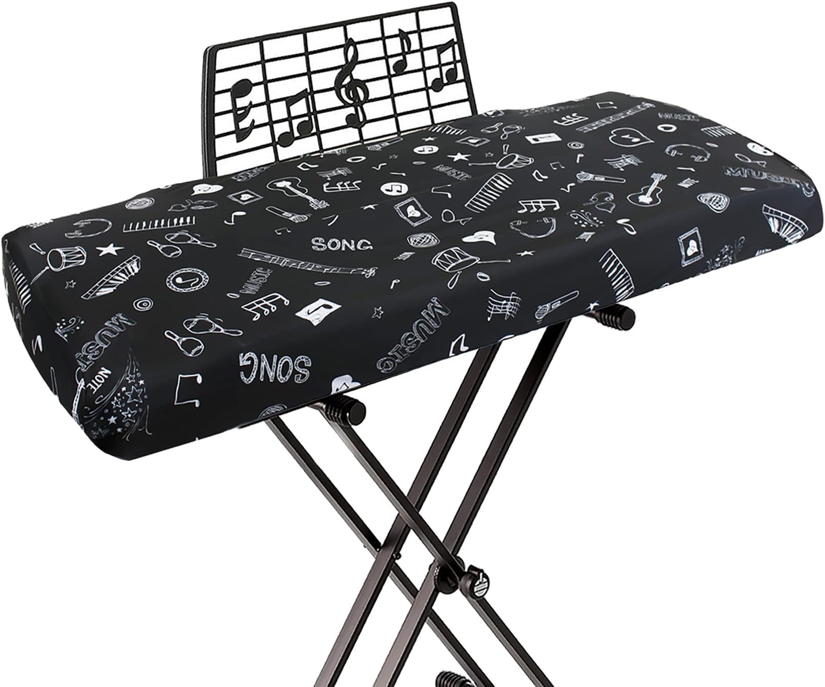 Explore Land Stretchy 61/88 Keys Piano Keyboard Dust Cover with Music Stand Opening for Digital Electronic Piano （61，Music）
