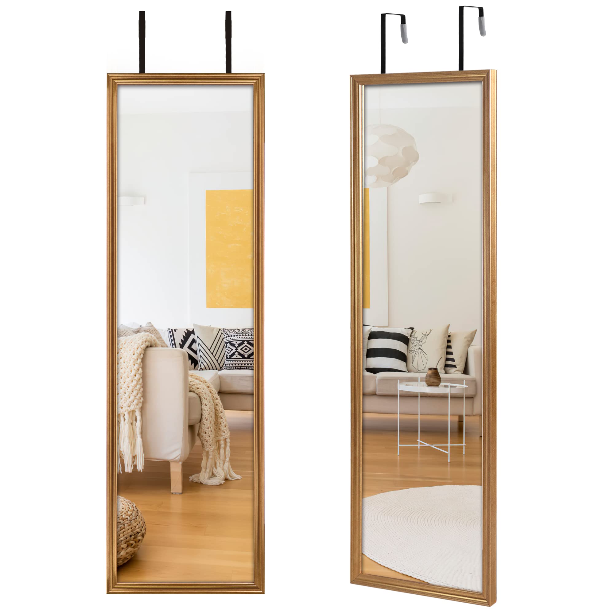 Edenseelake 2 Packs 14x48 Inch Full Length Wall Mirrors, Over Door Mirror for Bedroom, Living Room, Gold