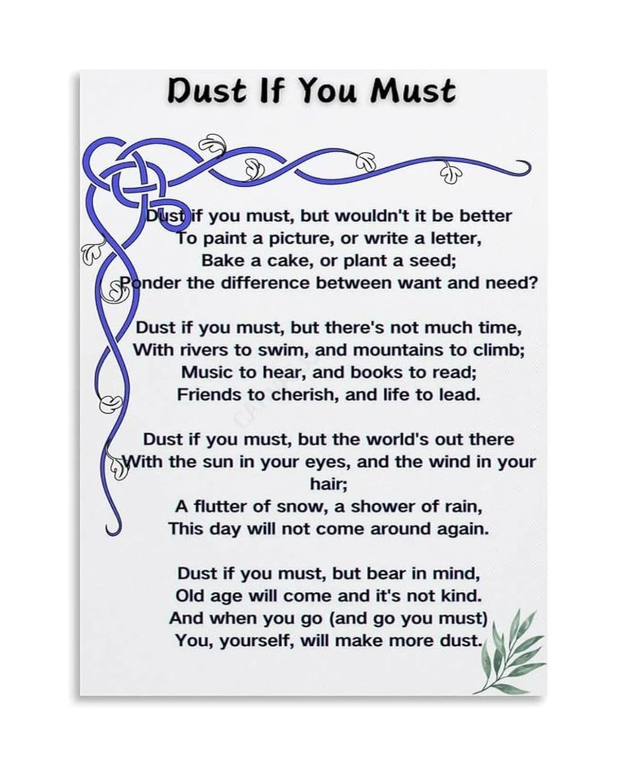 Dust Poem Mindfulness Art Poster Slow Living Quote Canvas Wall Decor for Bedroom Sunroom and Cottage Decor(Unframed,08x12inch(20x30cm))