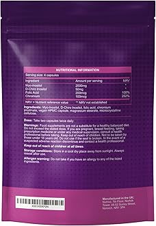 Myo Inositol & D Chiro Inositol - 120 Capsules | PCOS Supplement Supports Fertility, Weight Loss & Hormone Balance | Inositol 2000mg, D- Chiro Inositol, Folic Acid, Chromium | Alternative to Tablets