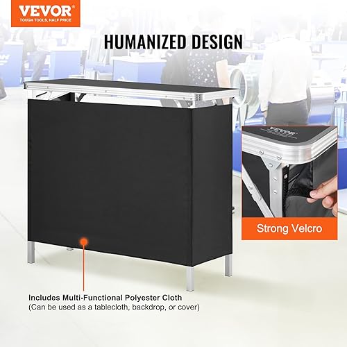 Miniatura 4 de VEVOR Mesa de bar portátil plegable, mesa de podio para interiores, exteriores, fiestas, picnic, exposición, incluye funda de transporte, estante de