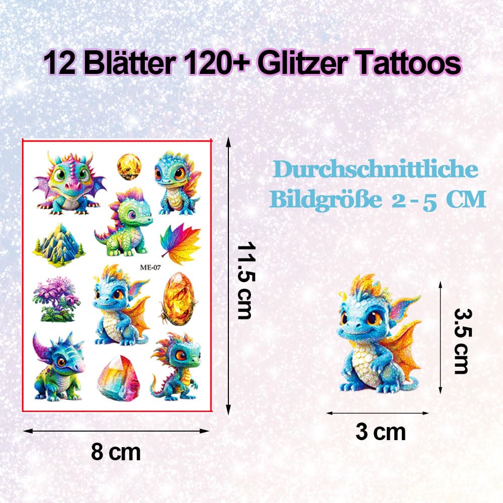 Dinosaur Glitter Tattoo for Kid 12 Sheets Dino Temporary Tattoos for Kids Toys for Boys Party Decorations, Party Bags Fillers Gifts - Image 3