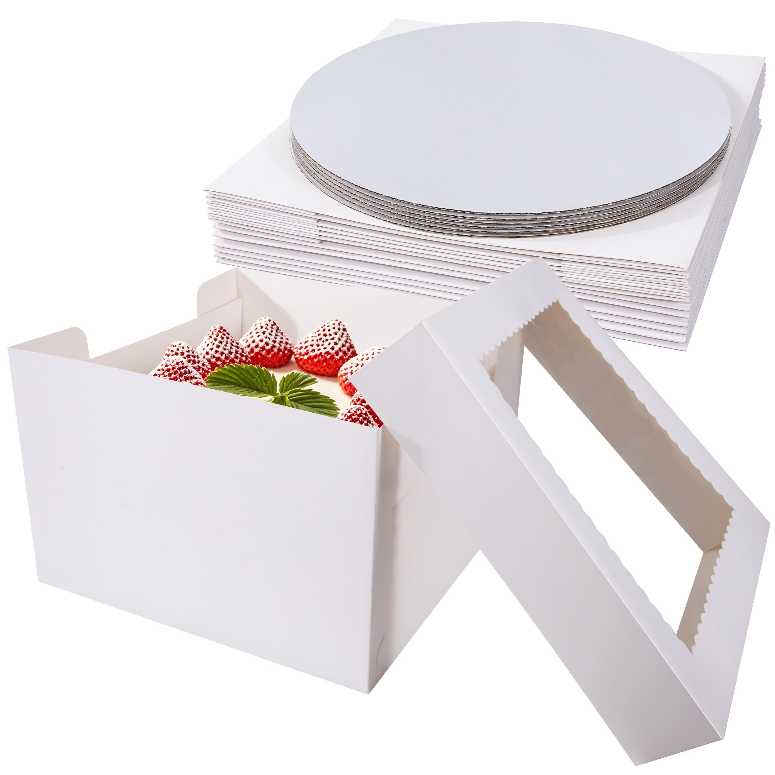 Tunejoy Set di 6 Scatola Torta con Finestra 30,4 x 30,4 x 20,3 cm Scatole per Torte Bianche con Vassoi Catole per Trasporto di Torte Applicabile a L'imballaggio