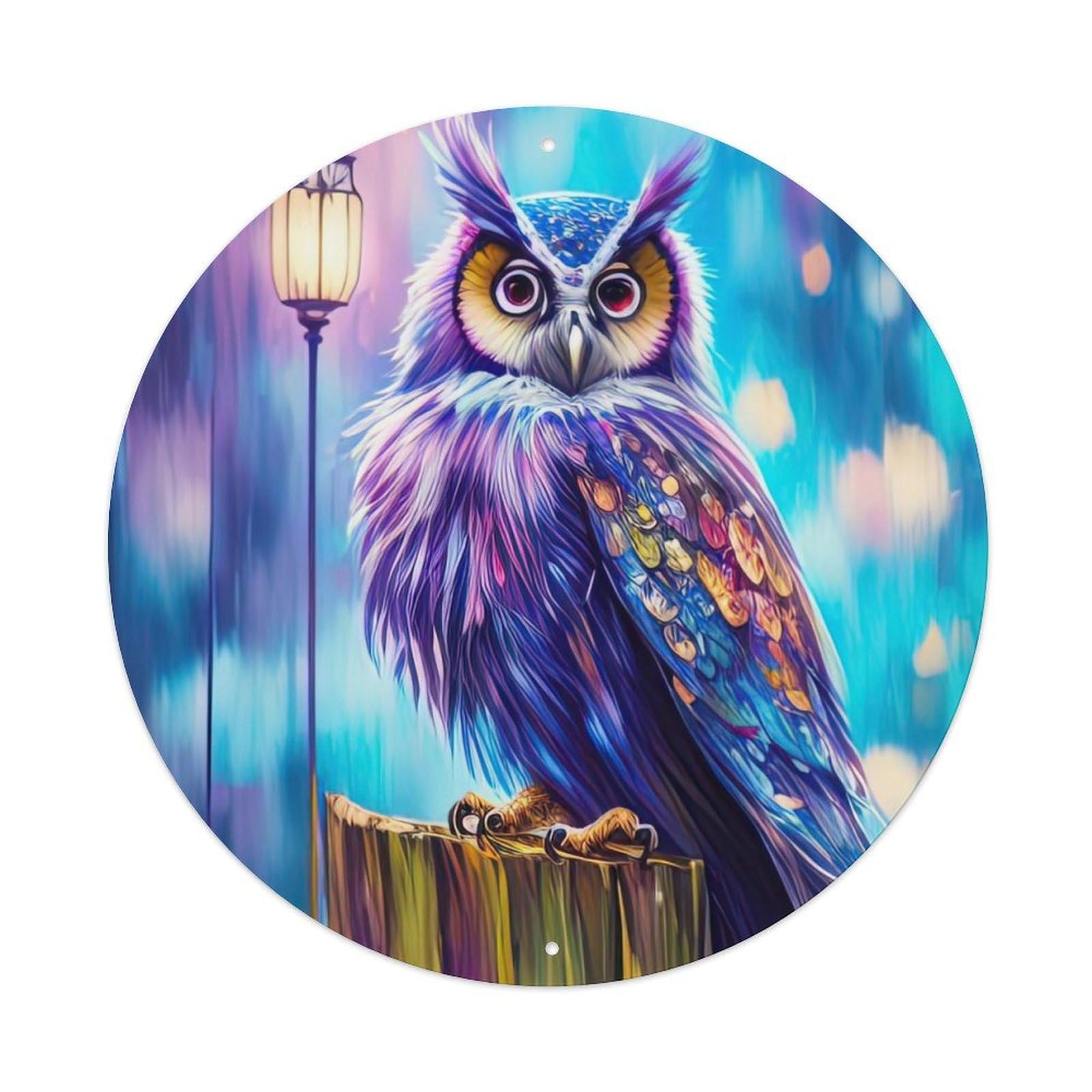 Animal Artwork Owl in The Tree Metal Tin Sign