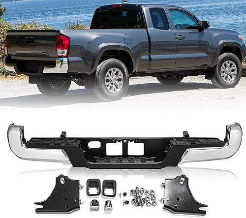 Vista 48 de Reemplazo del conjunto de parachoques trasero para Toyota Tacoma 1995 1996 1997 1998 1999 2000 2001 2002 2003 2004, parachoques de acero cromado