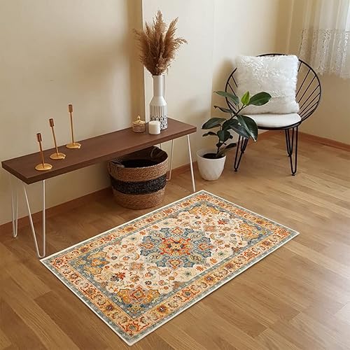 Miniatura 6 de COMSLE Alfombra bohemia de 2 x 3 pies, lavable, pequeña, para entrada, lana sintética, envejecida, antideslizante, alfombra de piso, alfombra para