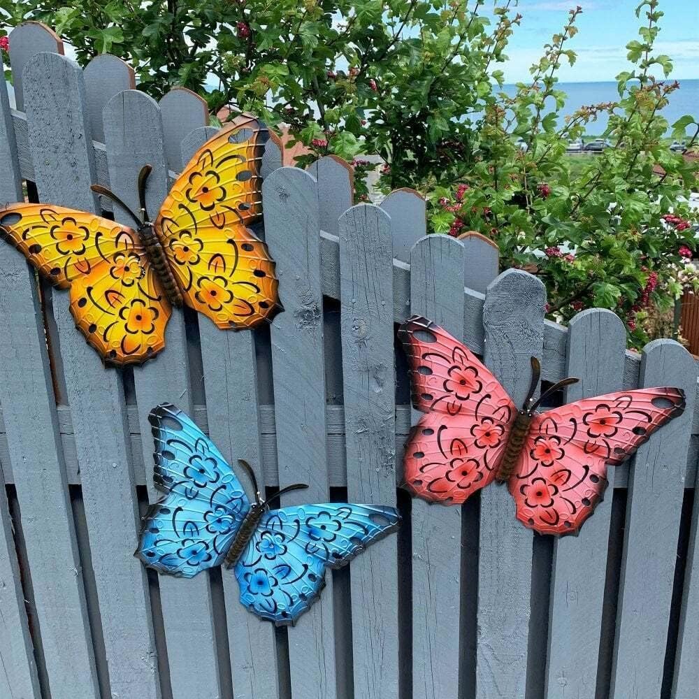 Neel Saanjh Set of 3 Metal Butterfly Wall Art Decorations, Outdoor and Indoor, Weather-Resistant, Easy to Hang and Lightweight, Eye-Catching 3D Butterfly, Long-Lasting and Fade-Resistant