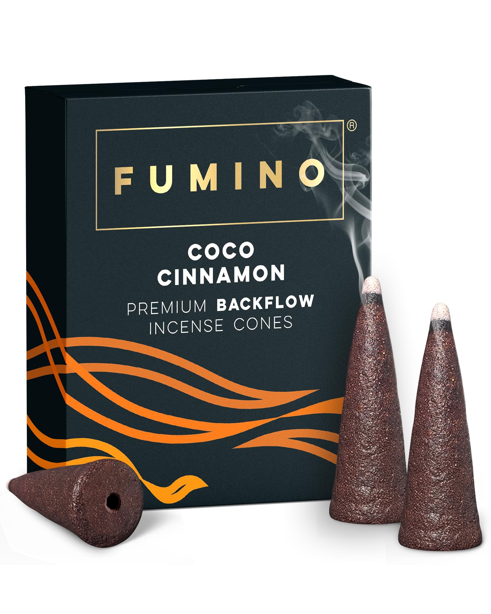 Fumino Black Backflow Incense Cones Coco Cinnamon 15 Pack - Natural Masala, 25 Min Burn