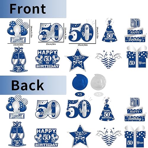 Miniatura 10 de Cartel de cumpleaños de oro rosa con purpurina número 50, decoraciones de feliz cumpleaños de 50 años, pancarta colgante de remolinos colgantes para