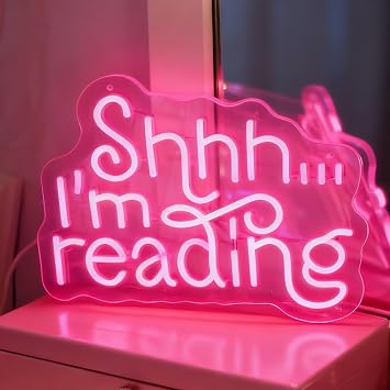 Shhh Im Reading Neon Sign, USB Powered Dimmable Decorative Neon Light, Home Office Bedroom Library Reading Space Wall Table Decor, Gift for Students Teens and Book Lovers 16.1 x 10.8 In