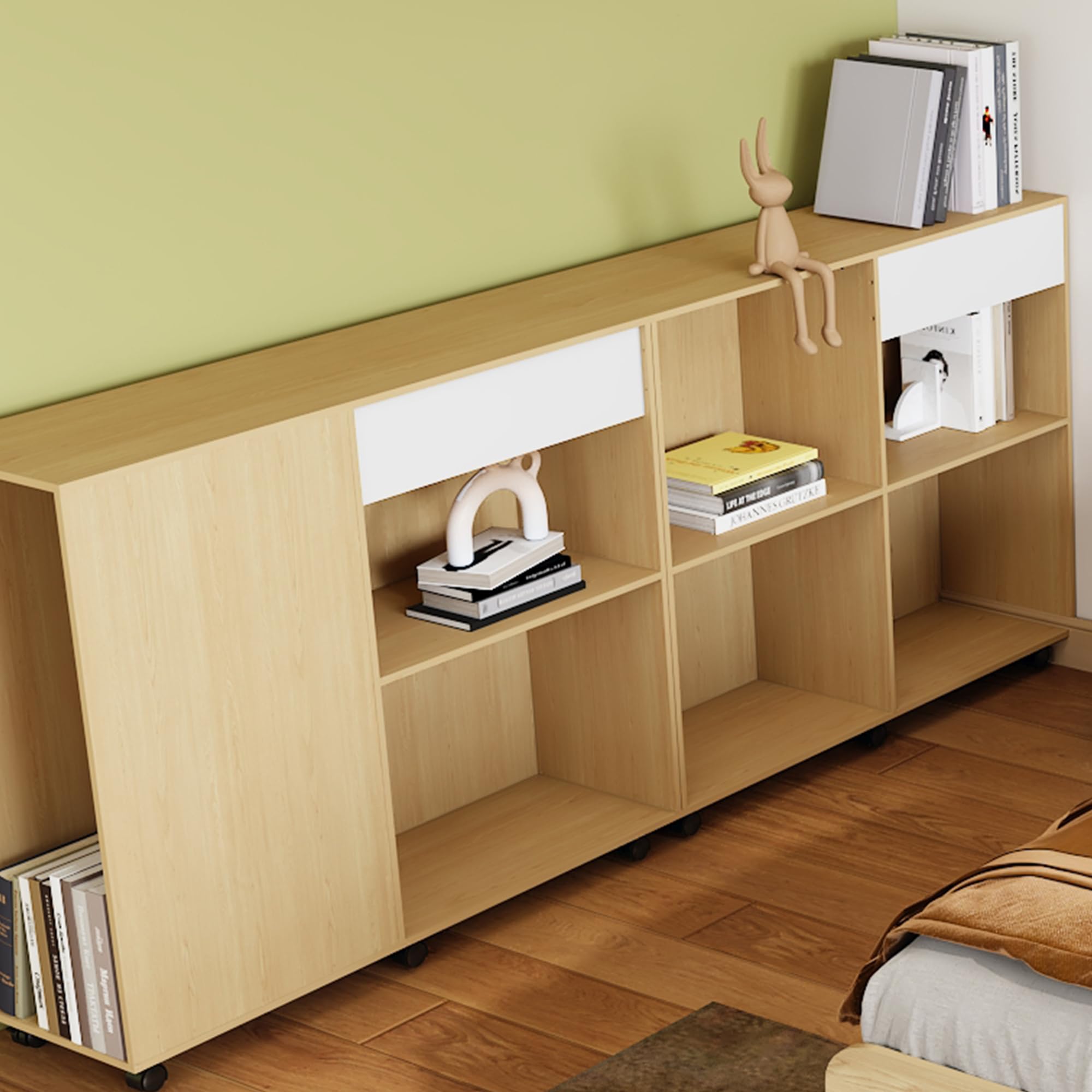 Set completo per camera da letto, camera dei ragazzi, letto singolo 90 x 200 cm + armadi, letto per ragazzi, letto a pannello con 4 cassetti, 2 armadi con ruote sul pavimento, MDF + truciolato, bianco