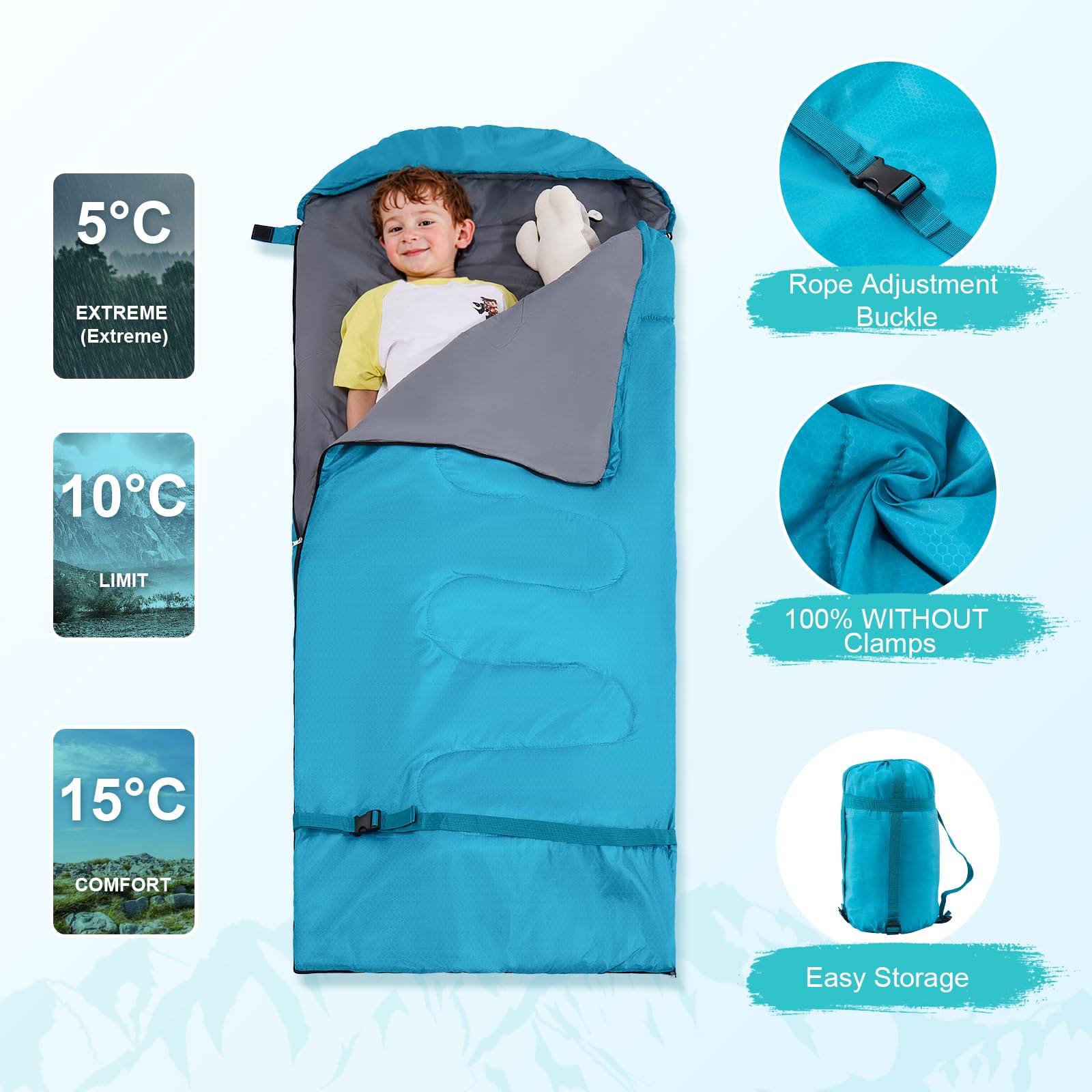 Gigoteuse imperméable pour enfant (150-175 cm) compacte de voyage en camping pour enfants