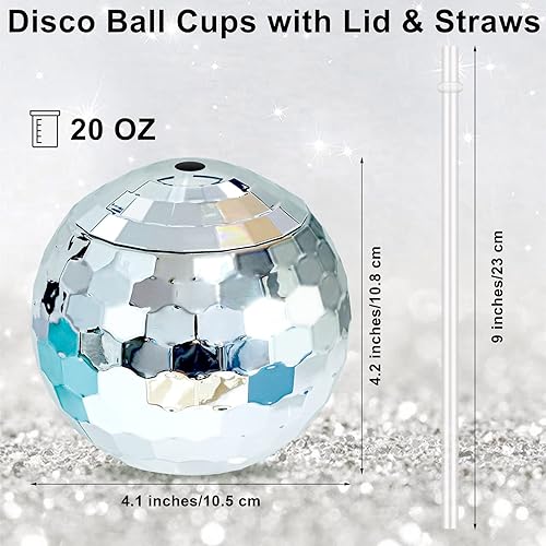 Miniatura 2 de 8 tazas de bebidas de bola de disco de los años 70 con tapa y pajita, tazas de fiesta de discoteca de 20 onzas, tazas de cóctel de discoteca con