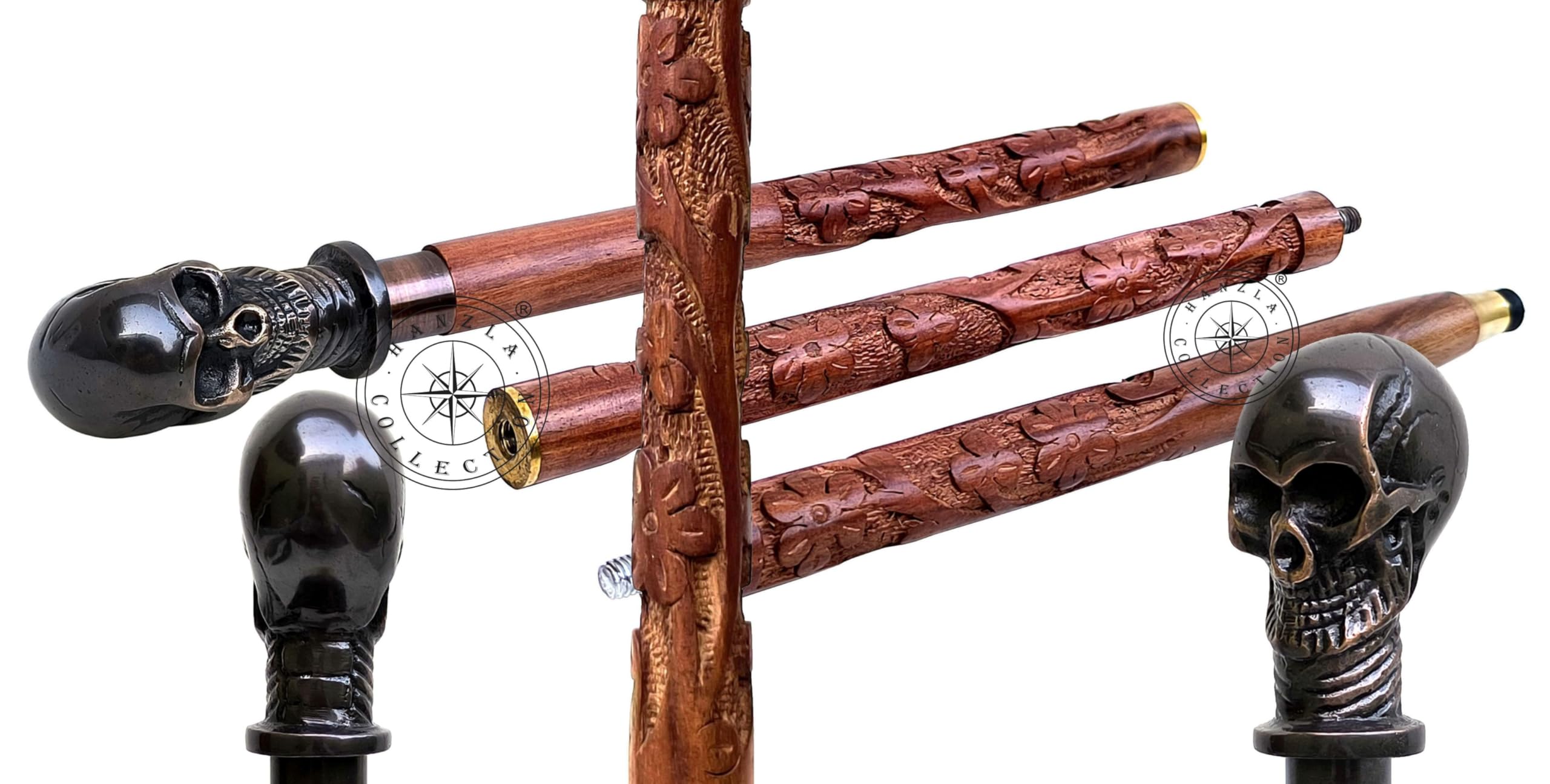 Bastone da passeggio in legno con testa di teschio antico, regalo vintage per uomini e donne, bastone da passeggio con manico in legno massiccio, manico in ottone massiccio, manico in ottone