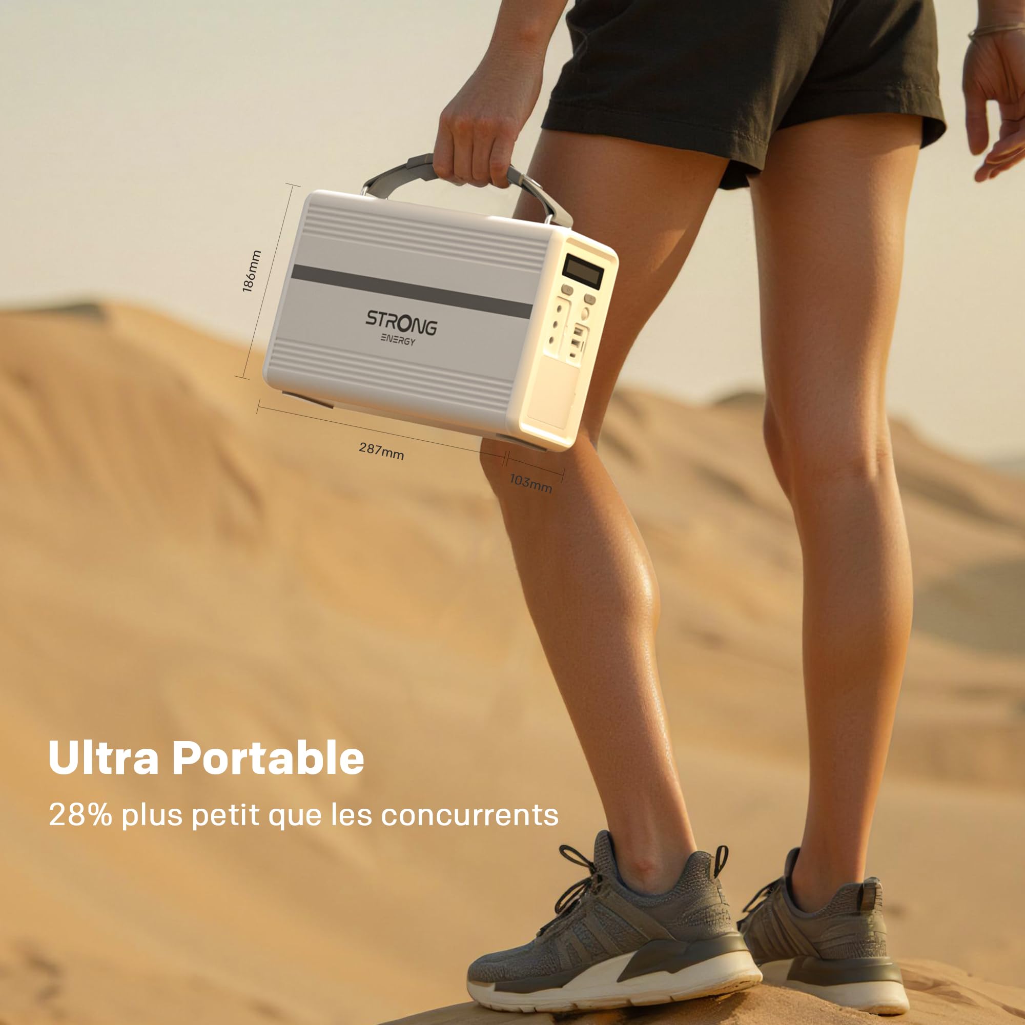 STRONG P300 Centrale Électrique Portable, 307,2Wh Batterie LiFePO4, 300W Solaire, MPPT, Protection BMS, QC3.0 & PD 30W, pour Camping, Voyage, Urgences en Extérieur