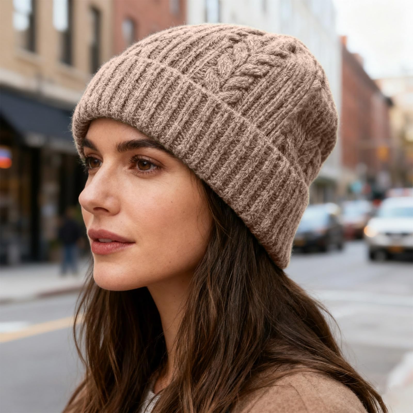 Ribbed Cuffed Knit Hat, Unisex Cable Knit Beanie, Fisherman Knit Hat, Winter Stretch Cap for Men and Women