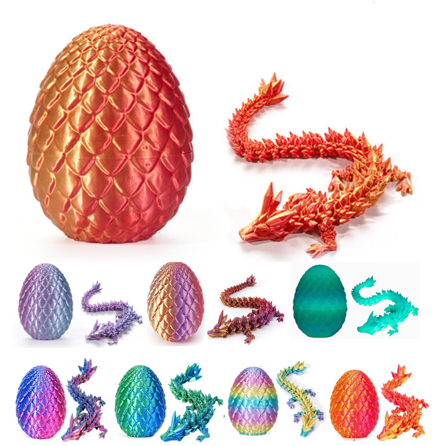 3D Dragon Egg, Articulated Crystal Dragon Egg, Flexible Joints Fidget Toy, Home Office Decor Executive Desk Toys for Kids Adults (red, big)