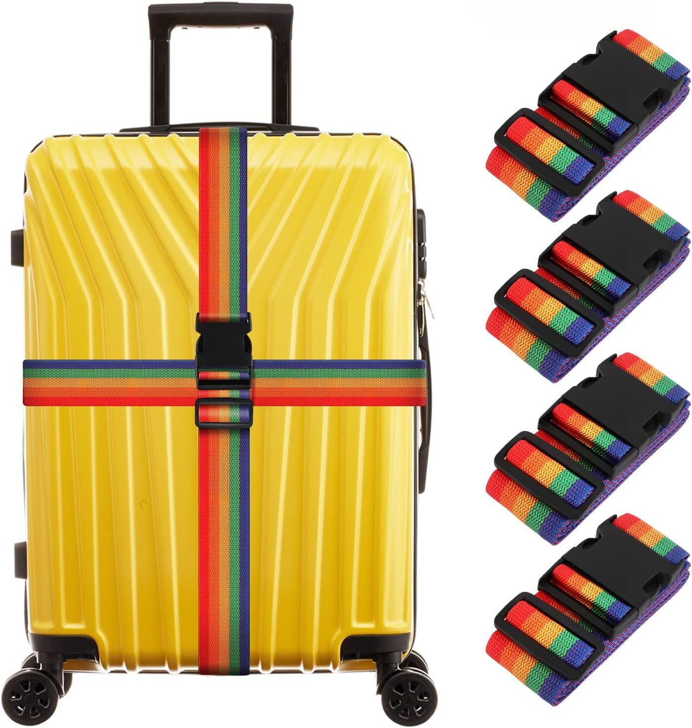 RasikvarRasikvar 4 Pack Luggage Straps for Suitcases TSA Approved Travel Belt (Rainbow)