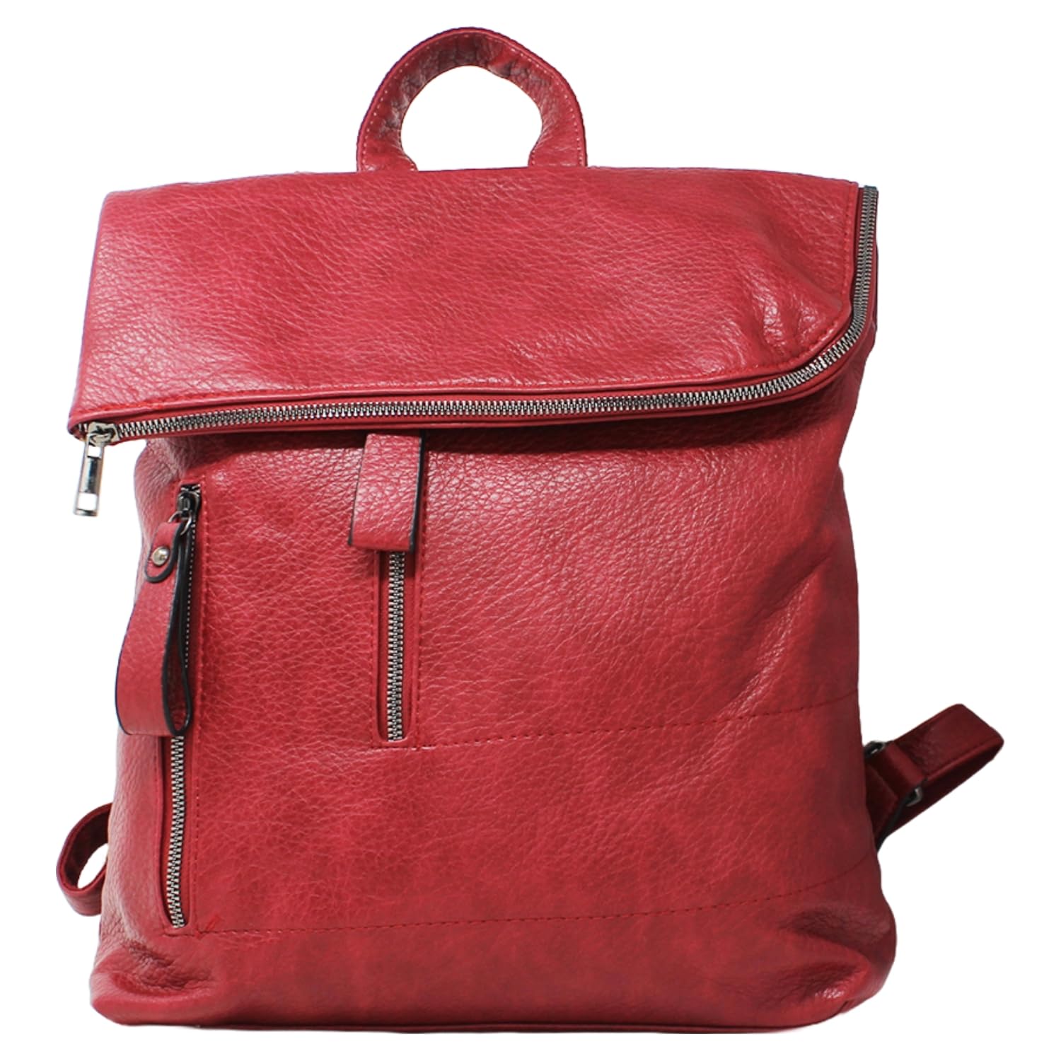 SubMeHa Leather Fold-Over Anti-Theft Backpack, Multiple Colours, Zippered Pockets (Red)
