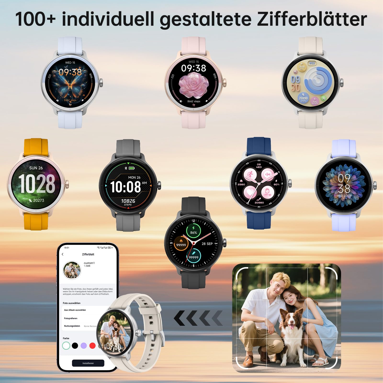 Smartwatch Damen Herren – 1.27" Smart Watch mit Bluetooth Anrufe, WhatsApp/App-Benachrichtigungen, Herzfrequenz, Schlafmonitor, 120+ Sportmodi, IP68 Wasserdicht – Fitnessuhr Kompatibel mit iOS Android