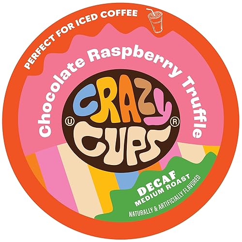 Crazy Cups Café saborizado de una sola porción para máquinas Keurig K-Cup trufa de chocolate descafeinado y frambuesa 22 cápsulas por caja