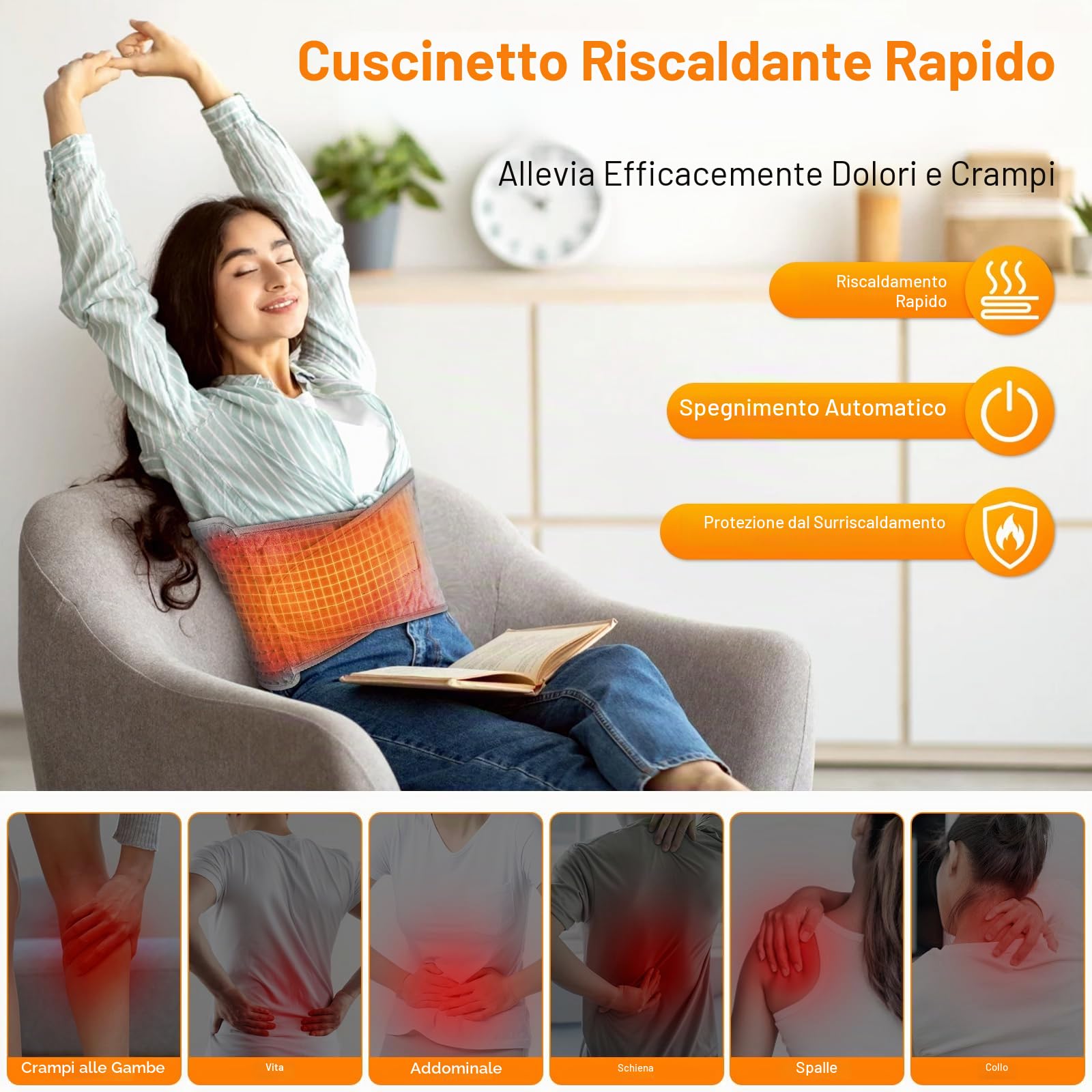 125x30cm Termoforo Elettrico, Termoforo Lombare, Fascia Lombare Riscaldante, 9 Livelli Di Riscaldamento, 4 Impostazioni Di Temporizzazione, Lavabile, per Schiena, Collo, Spalle, Addome