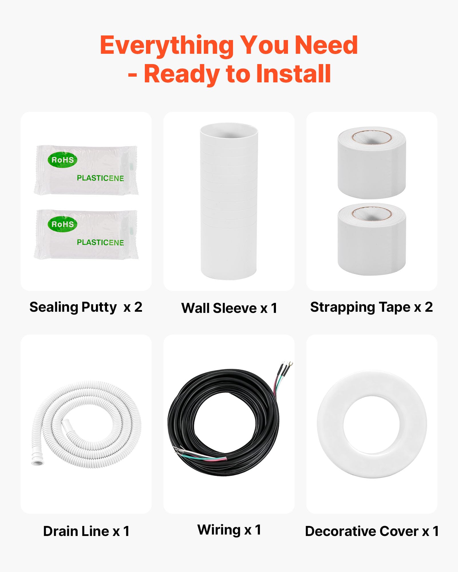 VEVOR Juego de Conducto Refrigerante de Cobre Largo de 15,24 m, Tubo de Cobre Aislado 6,4 mm 9,5 mm para Sistema de Mini-split de Aire Acondicionado, Tubo de Bobina Aislante de PE Espesor de 9,5 mm