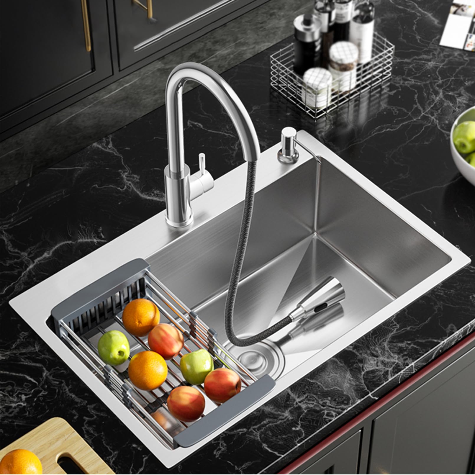 Lavello Cucina 50x50 Cm Acciaio Inox 304 Con Sifone - Doppio Foro Per Rubinetto E Dispenser Sapone - Foto 5