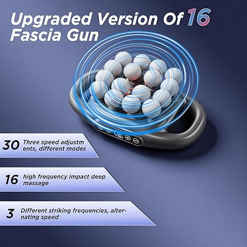 Miniatura 4 de Kit de pistola de masaje de 16 cabezas, con 3 modos y 30 niveles de fuerza ajustable, masajeador eléctrico de tejido profundo para cuello, hombros,