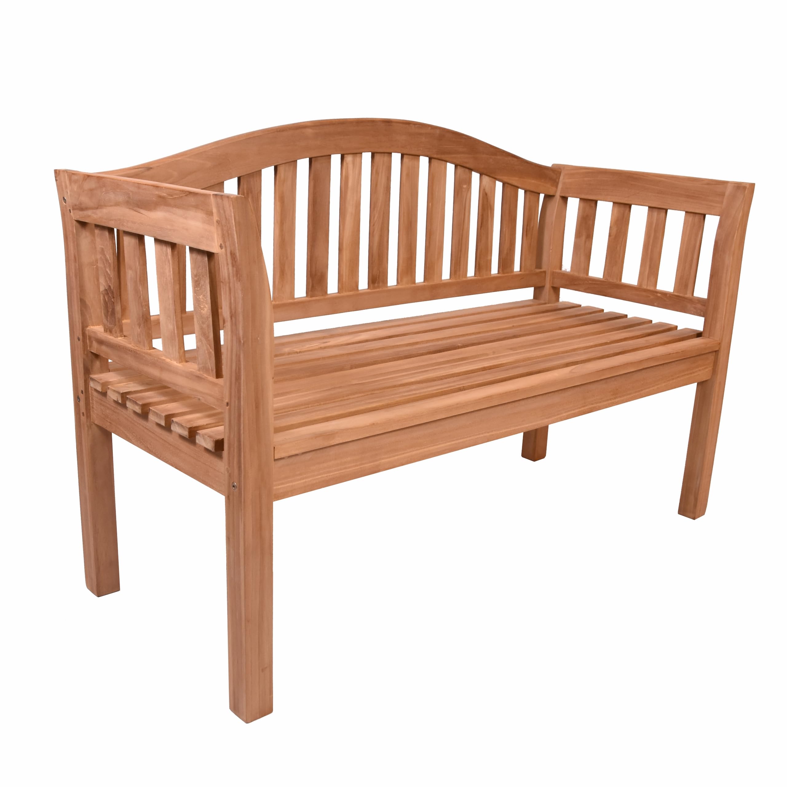 Divero 2-Sitzer Gartenbank „Welle“ aus Teakholz behandelt – Farbe Braun | Rückenlehne in Wellenform