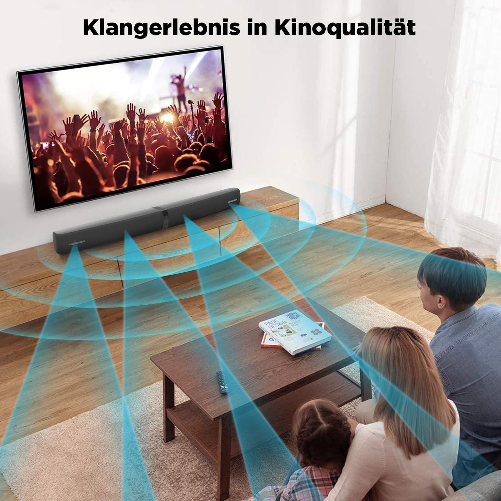 Soundbar für TV, 90 W 2-in-1 Abnehmbar Soundbar mit Auto Volume Boost, TV-Lautsprecher mit Bluetooth 5.3/ARC/Opt/AUX-Anschluss, Heimkino-Soundbars für PC/Gaming/Projektoren, 1 Stück