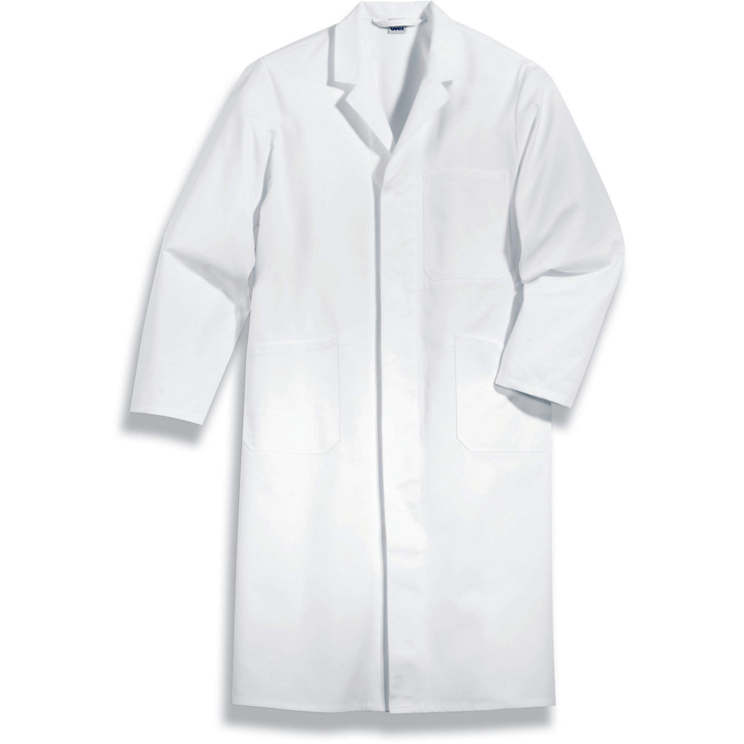 Uvex 143 Men's Work Coat - White Men's Lab Coat - With Multiple Pockets and Back Strap, White, 54