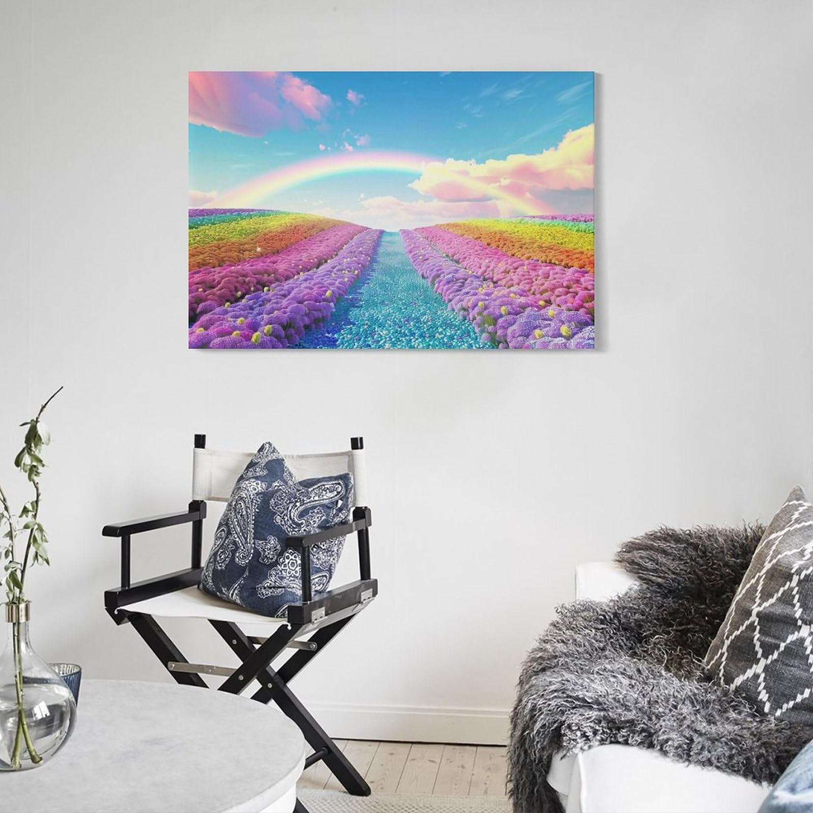 Amazon.co.jp: 絵画 色とりどりの虹とお花畑 アートパネル ポスター
