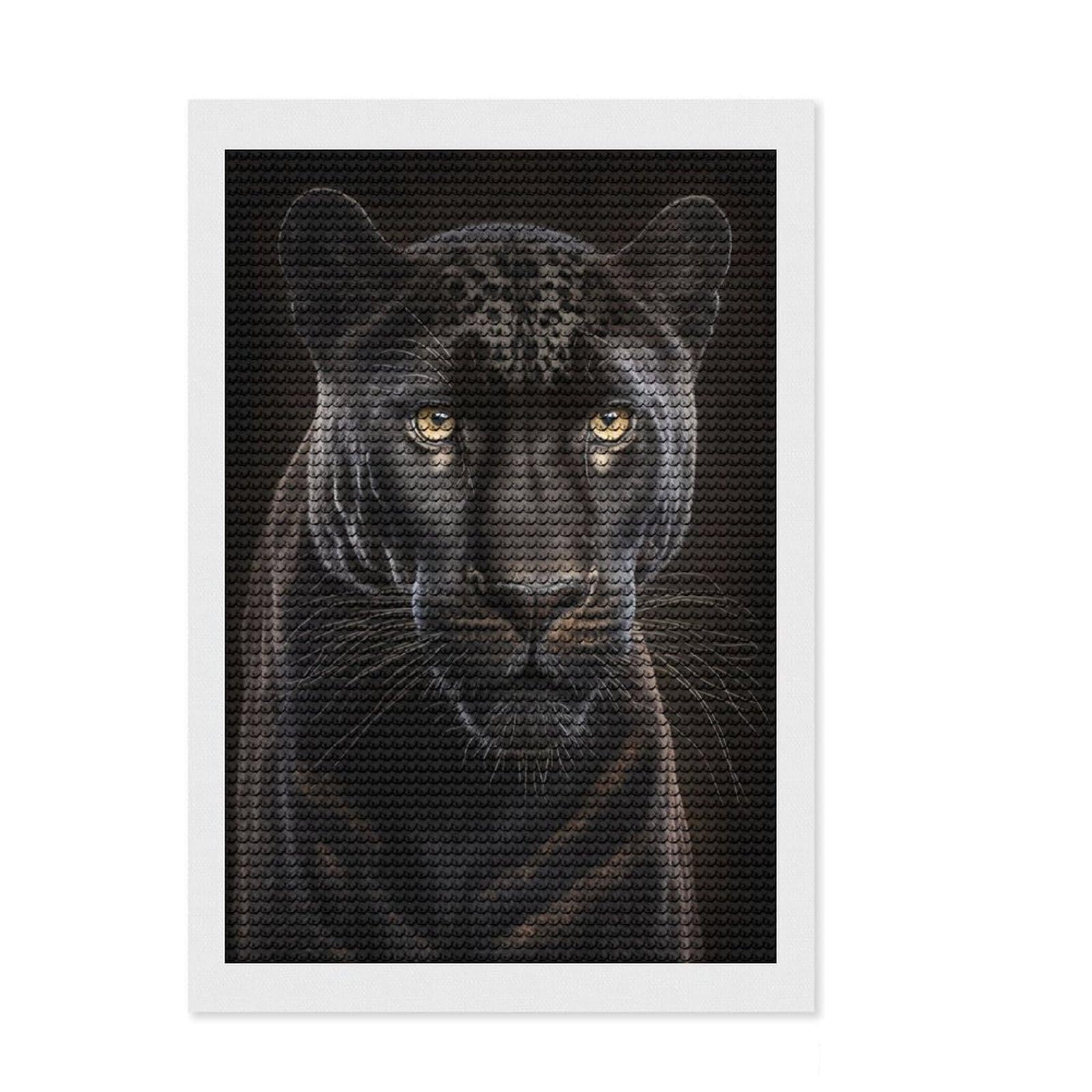 Junmoney Black Leopard Portrait Diamond Painting Canvas Set 8"x12", Living Room Decor, for Adults, Stress Relief Craft, Festive Craft Gift