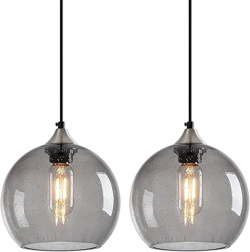 Miniatura 10 de Luces Colgantes de Vidrio Gris Claro Iluminación de Isla de Cocina Luminarias de Luz Colgante Globo Iluminación Colgante Moderna para Dormitorio