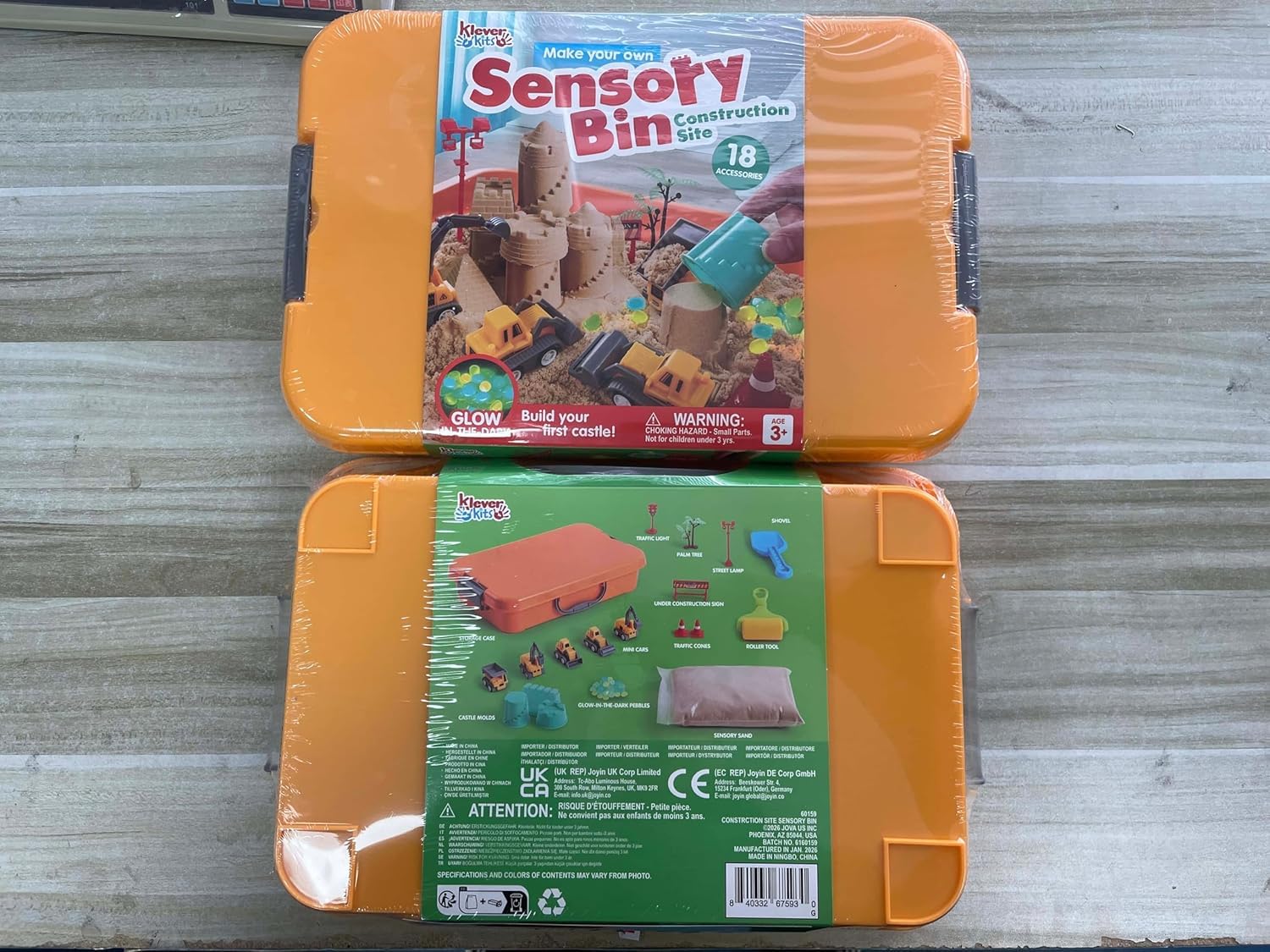 Klever Kits Cestino Sensoriale da Costruzione per Bambini con Pietre Fosforescenti, Sandbox con Coperchio, Kit Castello di Sabbia