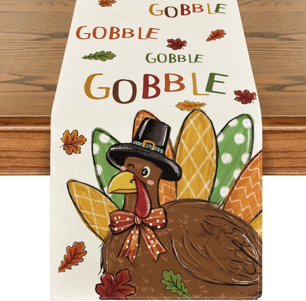 Artoid Mode Turkey Gobble Thanksgiving Table Runner, Harvest Fall Autumn Kitchen Dining Table Decoration for Home Party Decor 13×72 Inch Artoid Mode Turkey Gobble Thanksgiving Table Runner, Harvest Fall Autumn Kitchen Dining Table Decoration for Home Party Decor 13×72 Inch