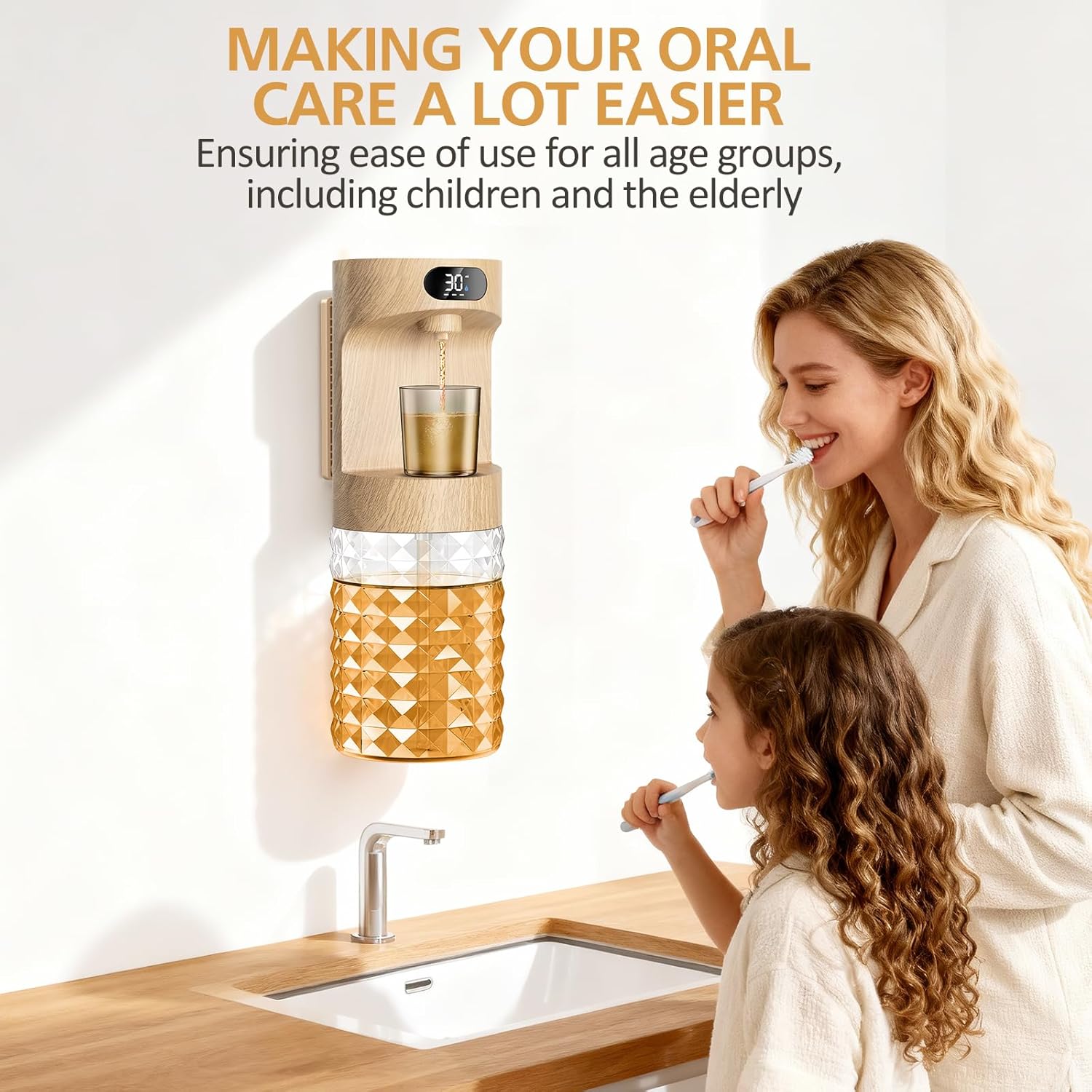 Automatic Mouthwash Dispenser for Bathroom,20.29 oz Mouth Wash Dispensers Bathroom Accessories Set with Magnetic Cups,4 Modes Wall Mounted Touchless Electric Mouthwash Dispensers for Home Kids Family