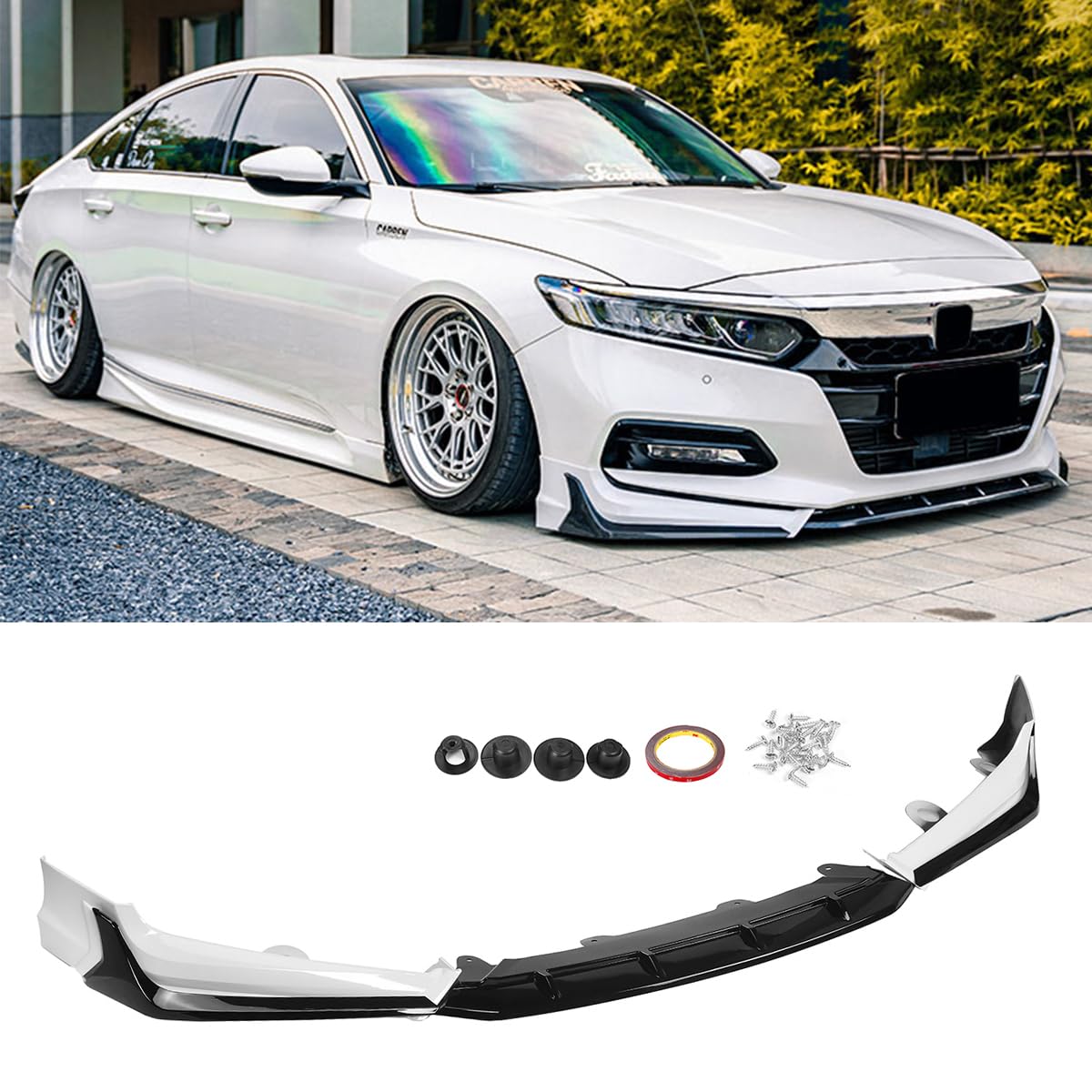 JAMESVAN 3 Pieces Front Bumper Lip Body Kit Spoiler Front Bumper Protector for Honda Accord 18-2020 ACR,Front Bumper Lip Splitter Replacement Lower