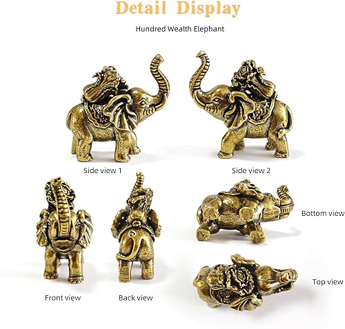 Miniatura 6 de 2 piezas de decoración de estatua de elefante de latón pequeña, mini figuras retro de animales de cobre para el hogar, adornos de decoración