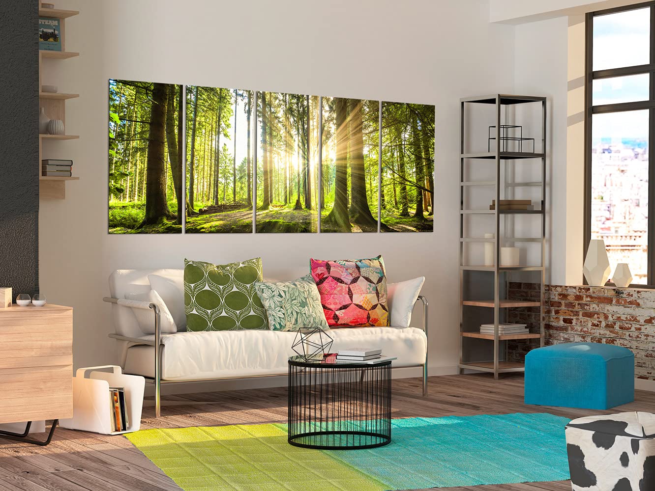 B&D XXL - Leinwandbild Landschaften Natur, 100x40 cm, 5-teilig, Wohnzimmer | Hochwertige Leinwand, sofort aufhängbar, ideal fürs Wohn- oder Schlafzimmer, wasserfest und lichtecht, langlebig, stilvoll