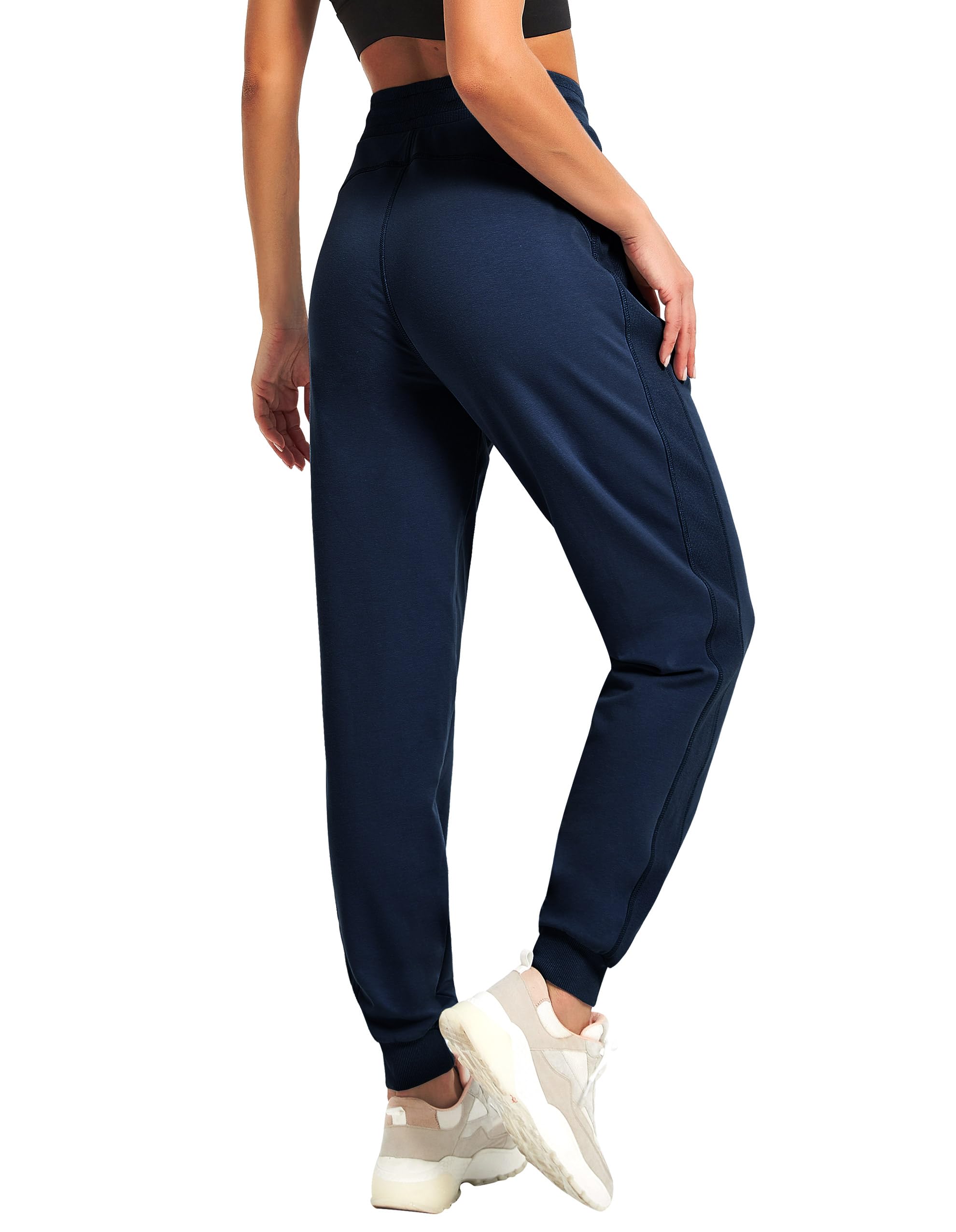 PULI Pantalon de jogging longueur cheville pour femme avec poches et cordon de serrage, Bleu marine, XL