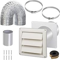 JIANBENKJ 4 Inch Dryer Vent Kit with Hose, Duct Connector & Wall Plate - Complete Bathroom Fan & Dryer Exhaust Ducting System