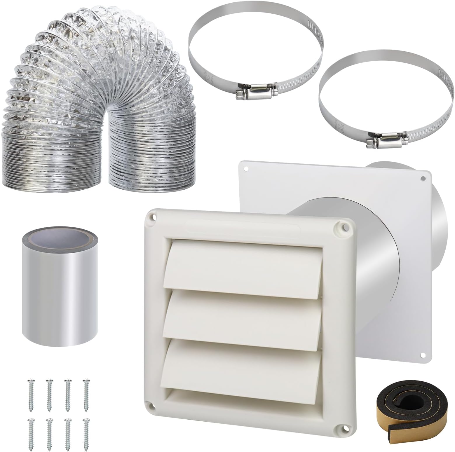 Dryer Vent Kit with Hose/Duct Connector/Wall Plate,4 Inch Dryer Vent Hose Connector Wall Ducting Kit for Bathroom Ventilation Fans Exhaust,Ceiling Washer Air Circulation