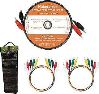 2 Wires 30FT 18AWG Retractable Test Leads with Roll-up Storage Pouch and Dual Ended Electrical Alligator Clips Test Probe Lead Wire Cables for Circuit Connection/Electrical Testing